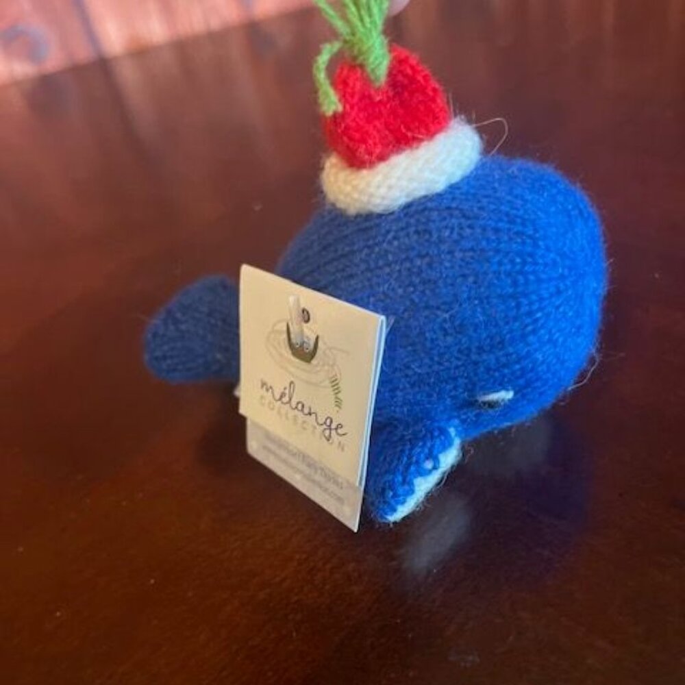 Handmade Melange‎ Collection Blue Knit Whale Christmas Ornament With Hat